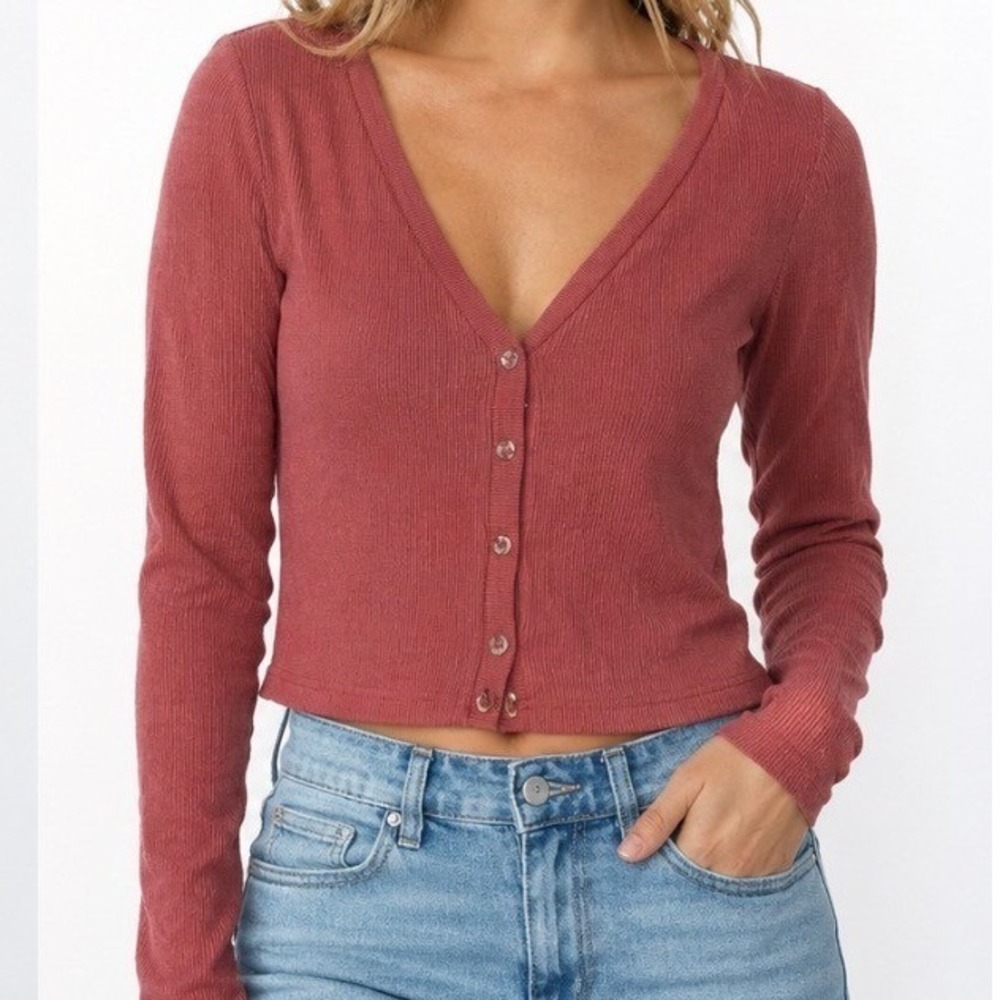 Paper Crane Womens Large Rust Ribbed Knit Cardigan Tank Layering Fall Orange L